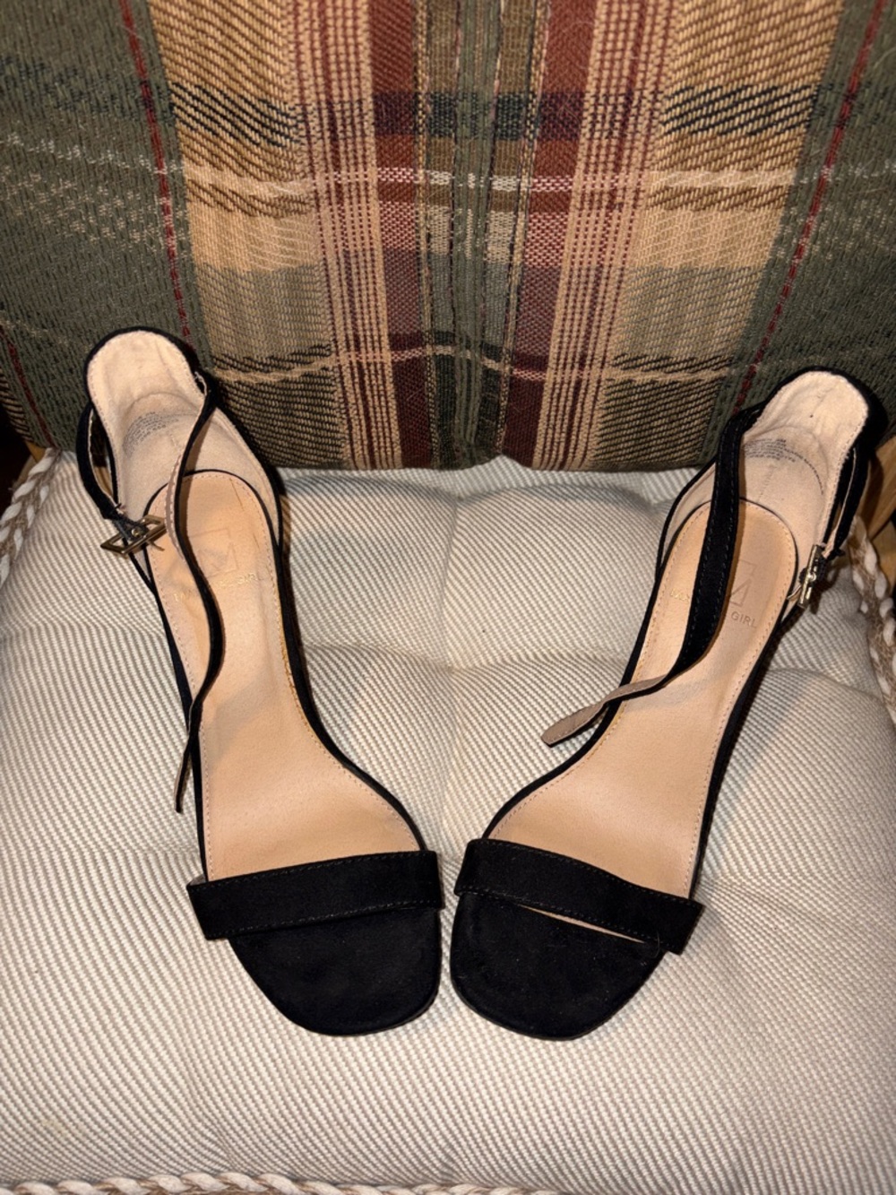 Material Girl Black Open-Toe Ankle-Strap Heels